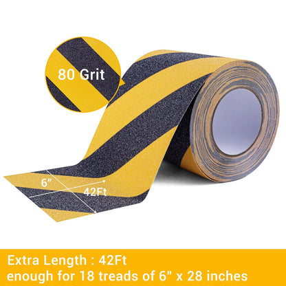 Anti Slip Tape, 4 Inch x 42 Ft Grip Tape for Stairs Outdoor/Indoor, Waterproof Non Skid Roll for Stair Treads Non Slip, High Traction Friction Abrasive Adhesive Stair Steps, Caution Yellow/Black