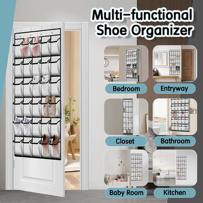 Kotkn Over the Door Shoe Organizer with 30 Breathable Mesh Pockets - Large Capacity Closet Storage for Men & Women, Hanging Shoe Rack Organizer (Gray)