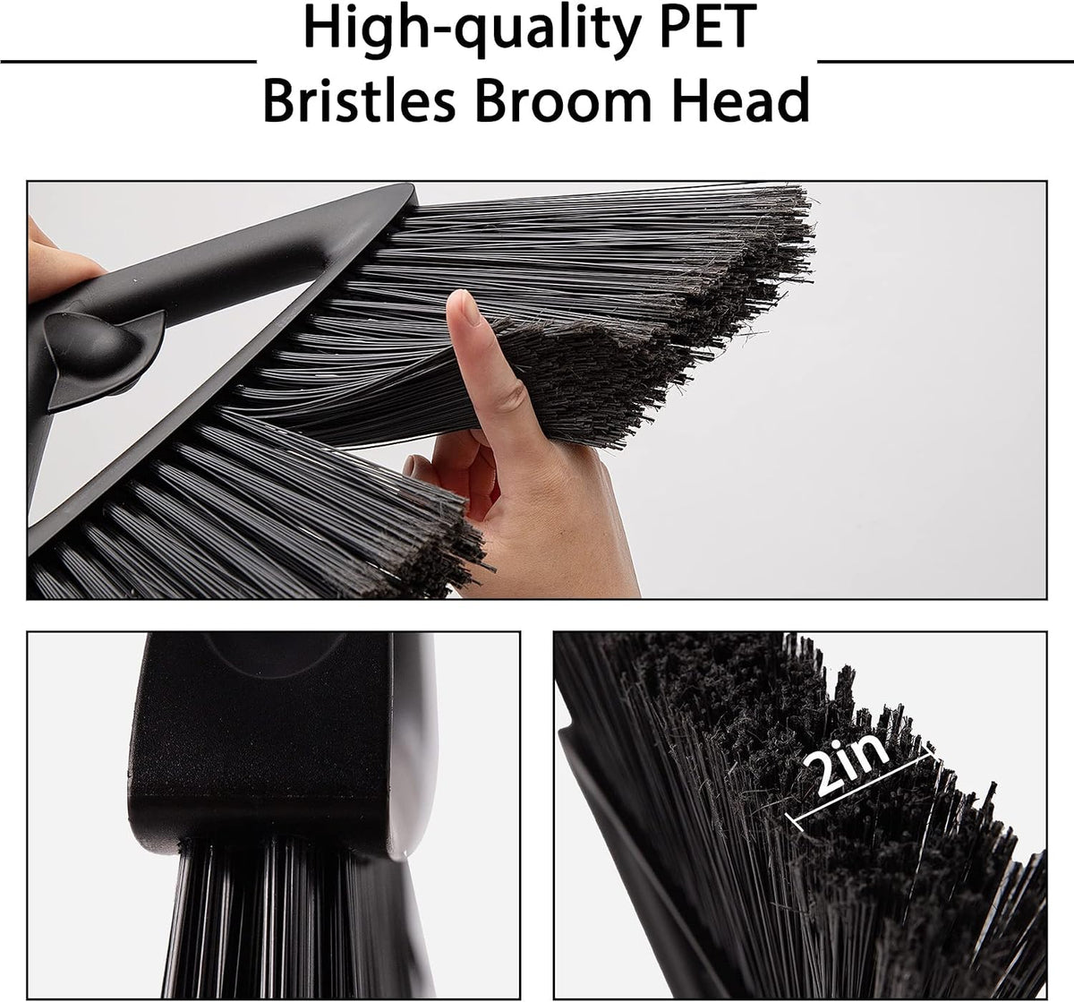 Eyliden Commercial Angle Broom and Dustpan Combo with Long Handle and Lid | High Capacity, Upright Locking Mechanism, Windproof Outdoor Dustpan and Broom Combo for Garden Yard Patio Commercial Garage