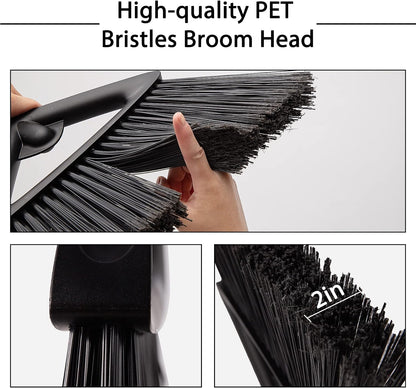 Eyliden Commercial Angle Broom and Dustpan Combo with Long Handle and Lid | High Capacity, Upright Locking Mechanism, Windproof Outdoor Dustpan and Broom Combo for Garden Yard Patio Commercial Garage