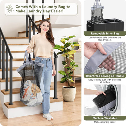 SOLEDI 180L Laundry Hamper 3 Section, Extra Large Laundry Hamper with Lid, Dirty Clothes Hamper with Sturdy Handle, Large Laundry Basket Organizer for Laundry Room, Bedroom, Hampers for Laundry