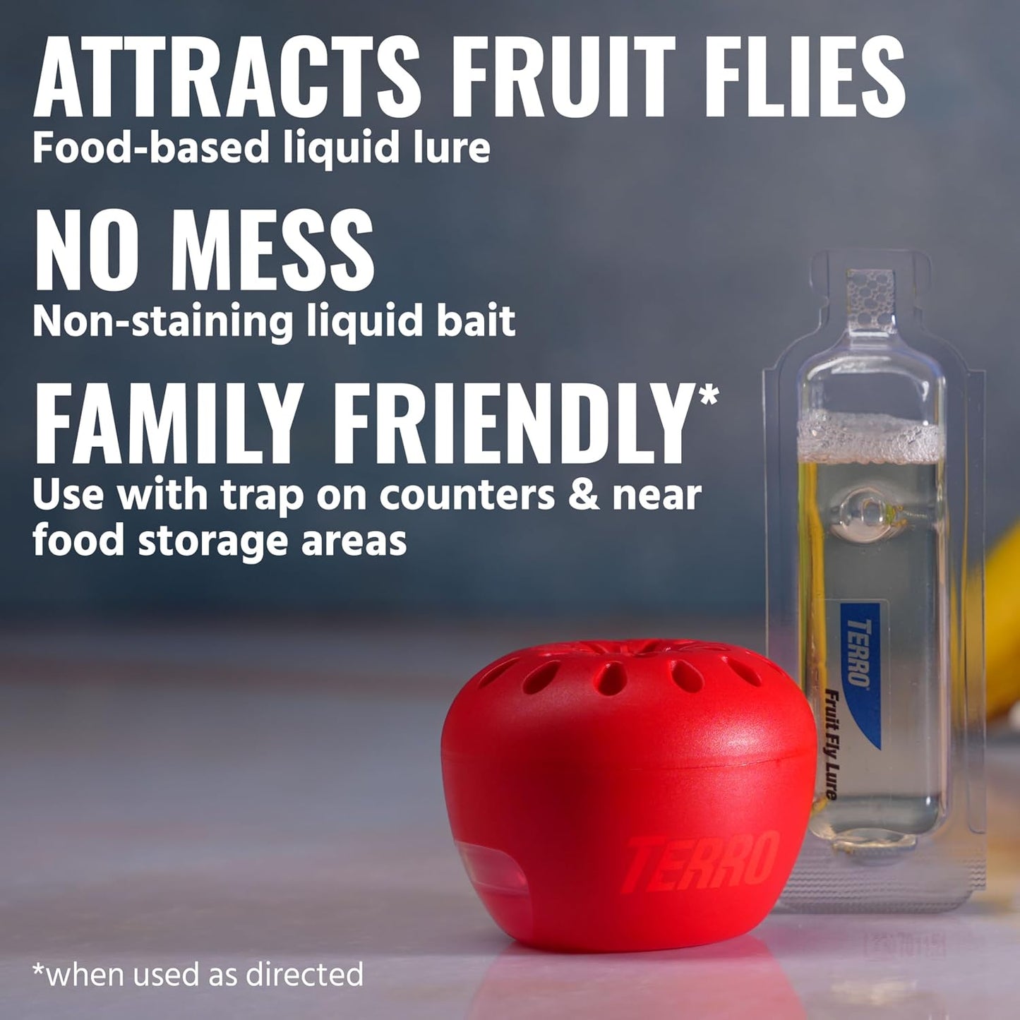 TERRO Fruit Fly Trap 4-Pack, 180 Day Lure Supply, Food-Based Lure | Apple-Shaped Design for Kitchen Counters, Fruit Bowls, Trash Cans, Food-Based Lure, Indoor Pest Control, Fruit Fly Killer