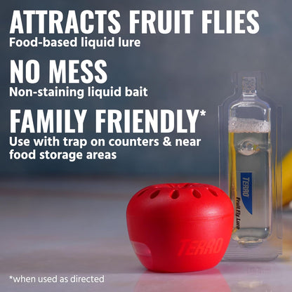 TERRO Fruit Fly Trap 4-Pack, 180 Day Lure Supply, Food-Based Lure | Apple-Shaped Design for Kitchen Counters, Fruit Bowls, Trash Cans, Food-Based Lure, Indoor Pest Control, Fruit Fly Killer