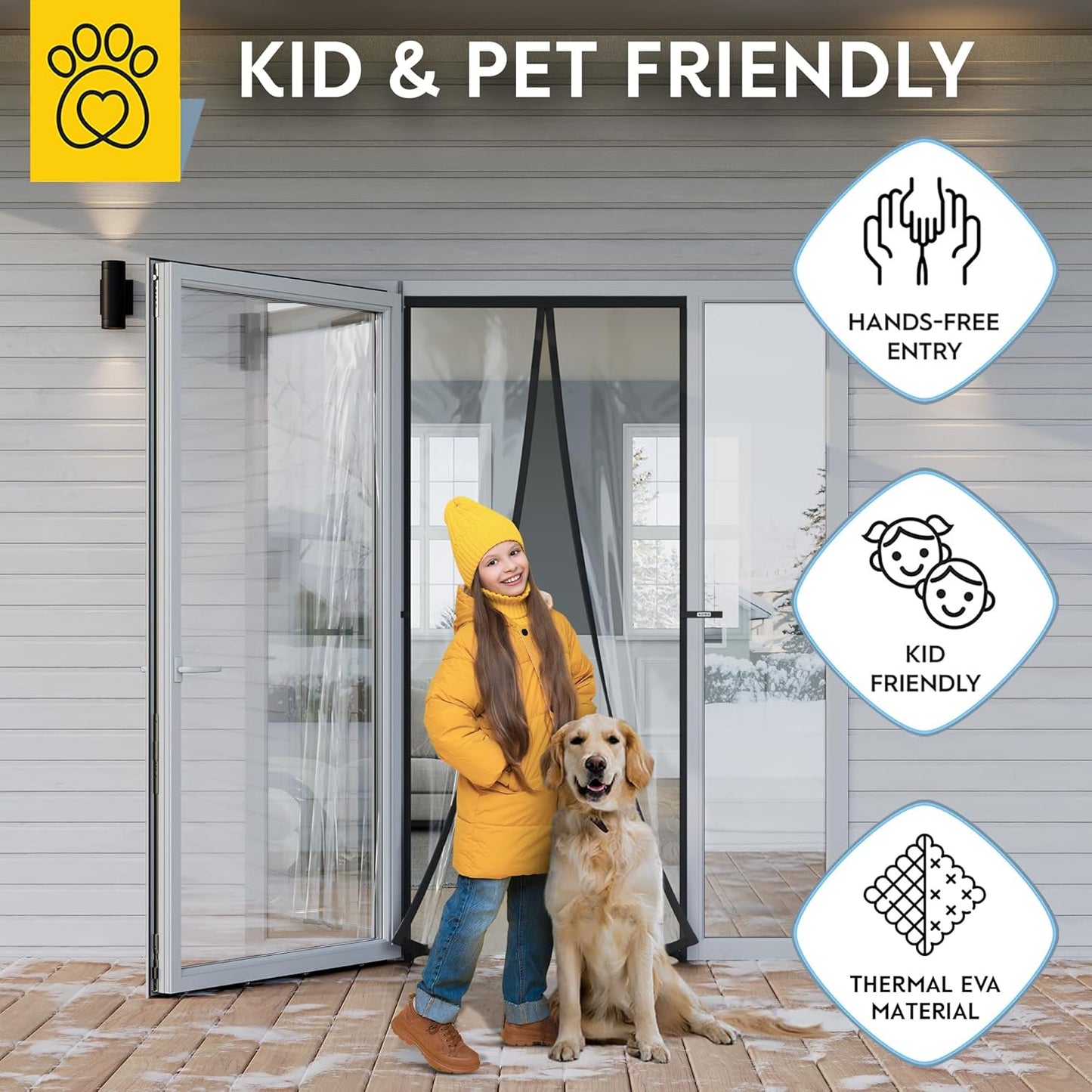 AUGO Heavy Duty Magnetic Screen Door – Fiberglass Pet Resistant Mesh, Self Sealing Hands Free Magnetic Closure, Tear Resistant Door Screen Keeps Bugs Out, Patent Pending Keep Open Feature – 38” x 83”