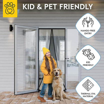 AUGO Heavy Duty Magnetic Screen Door – Fiberglass Pet Resistant Mesh, Self Sealing Hands Free Magnetic Closure, Tear Resistant Door Screen Keeps Bugs Out, Patent Pending Keep Open Feature – 38” x 83”