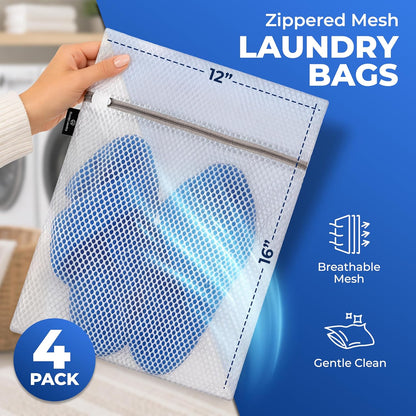 Handy Laundry Mesh Laundry Bag - 4 Pack Zippered Honeycomb Net for Delicates - Delicates Wash Bags for Lingerie, Socks & Underwear - 12x16 Durable Washing Machine Protector