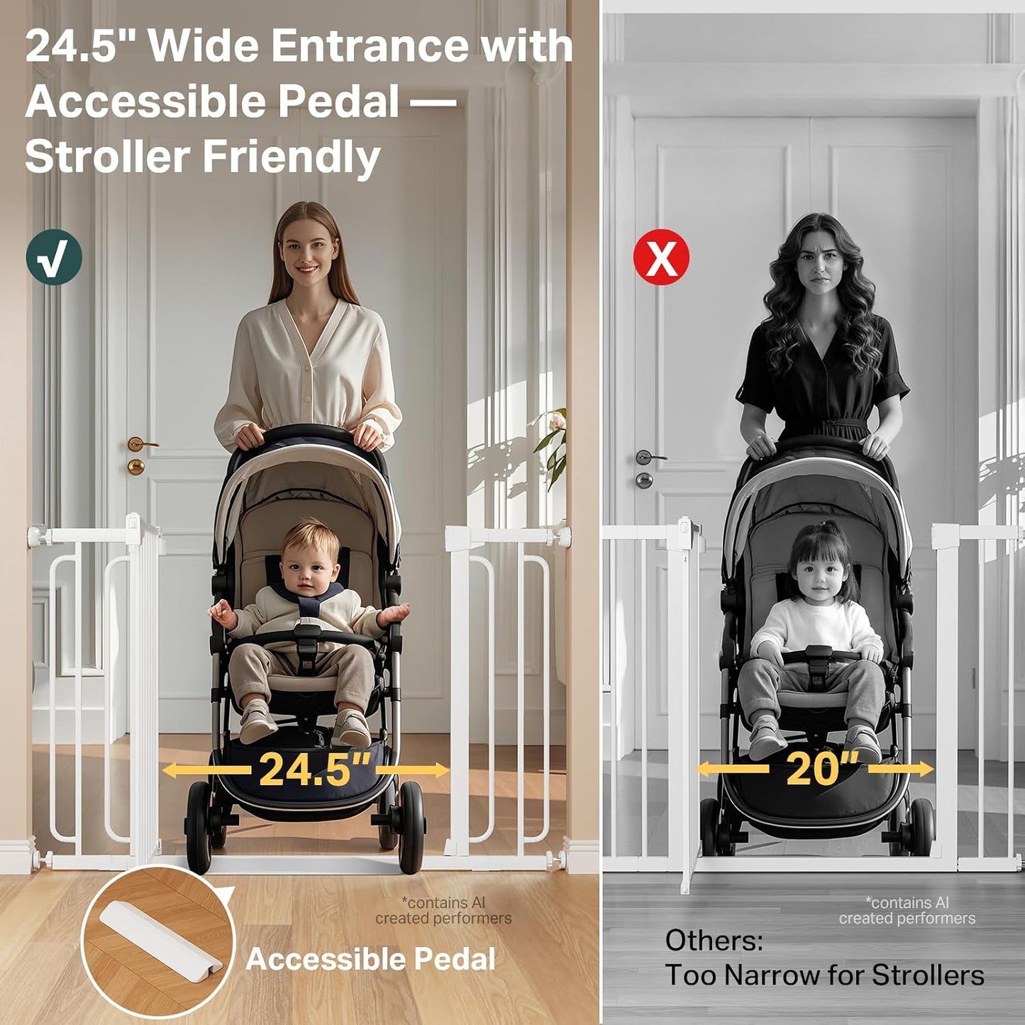 Cumbor 29.7-48" Baby Gate for Stairs, Mom's Choice Awards Winner-Dog Gate for Doorways, Auto Close Safety Pet Gate for Dogs Indoor, Easy Install Pressure Mounted Child Gate with Walk Thru Door, Brown