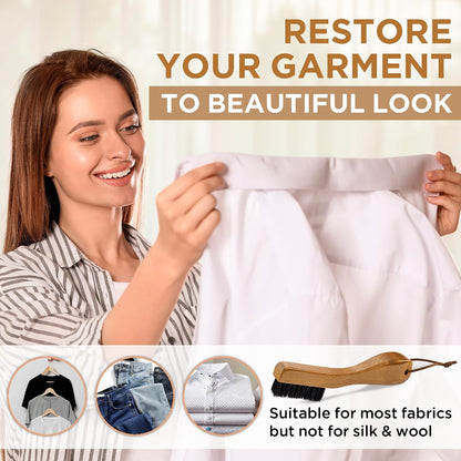 TAKAVU Laundry Stain Brush, Natural Black Boar Bristle, Safe on Delicates | Clothes Cleaning Scrubber, Stain Remover for Shirts, Collars, Cuffs & Shoes, Curved Beech Wood Handle with Hanging Loop