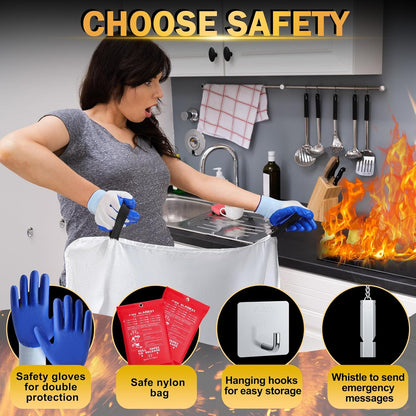 Copkim 4 Pack Fire Blankets for Home and Kitchen 47''x47'' Emergency Fire Blanket for Fiberglass Fire Suppression Blanket with Hook Gloves Whistles Fire Safety Blanket for Car Camping Grill Office BBQ
