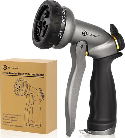 AUTOMAN Garden Hose Nozzle - 2 Pack, 100% Metal High Pressure Spray Nozzle, Labor-Saving Design, Heavy Duty for Garden Watering, Car Washing, Window Cleaning, Pets Bathing