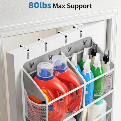 JARLINK 2 Pack Over the Door Organizer Storage, 5 Shelf Hanging Door Organizer with 5 Large Capacity Pockets, Anti Tilt 44 lb Load Behind Door Storage for Bedroom, Bathroom, Pantry, Nursery, (Grey)