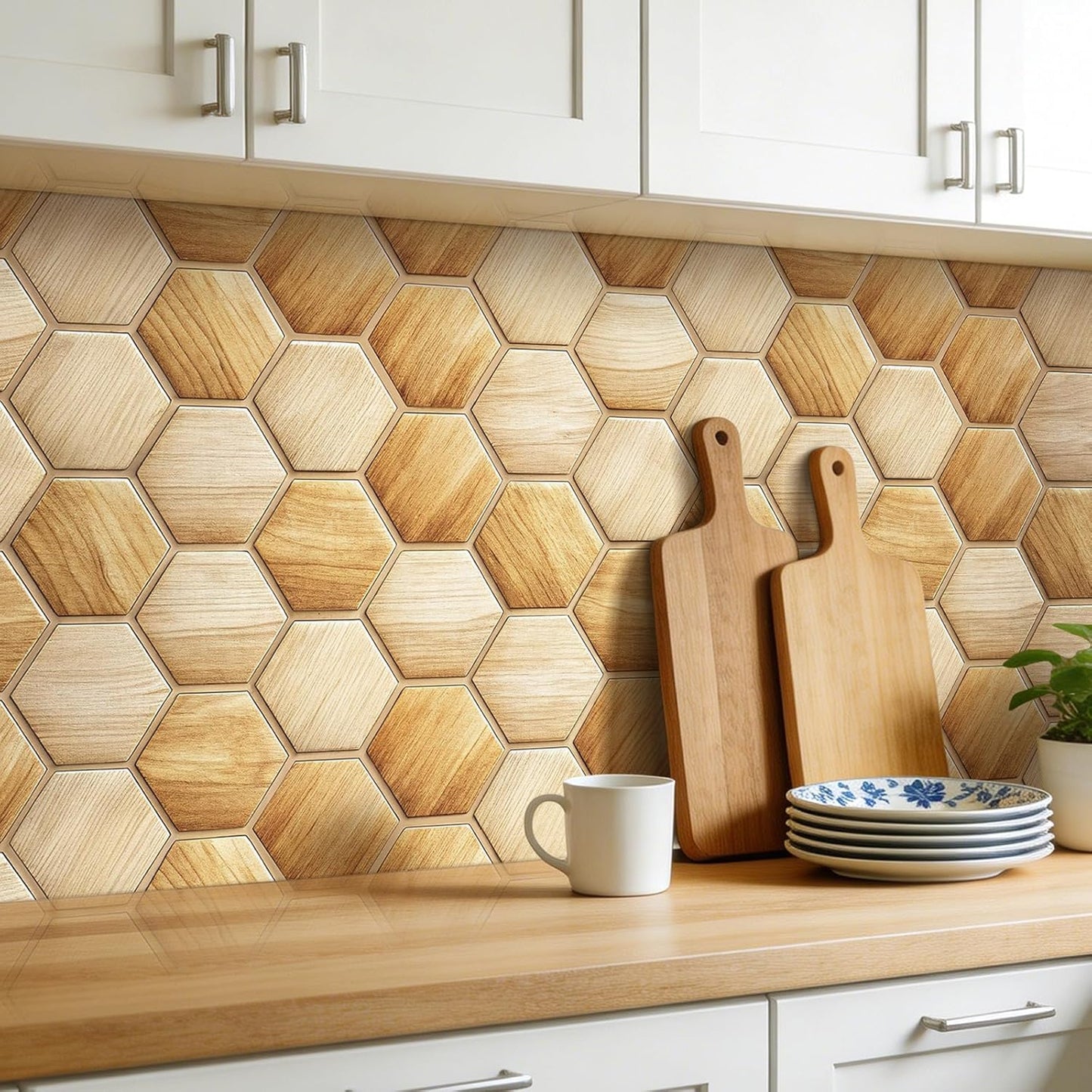 FunStick White Kitchen Wallpaper Peel and Stick Waterproof Herringbone Backsplash Wall Paper for Kitchen Bathroom Tile Wallpaper Removable White Contact Paper Peel and Stick for Cabinets 17.5"x118"