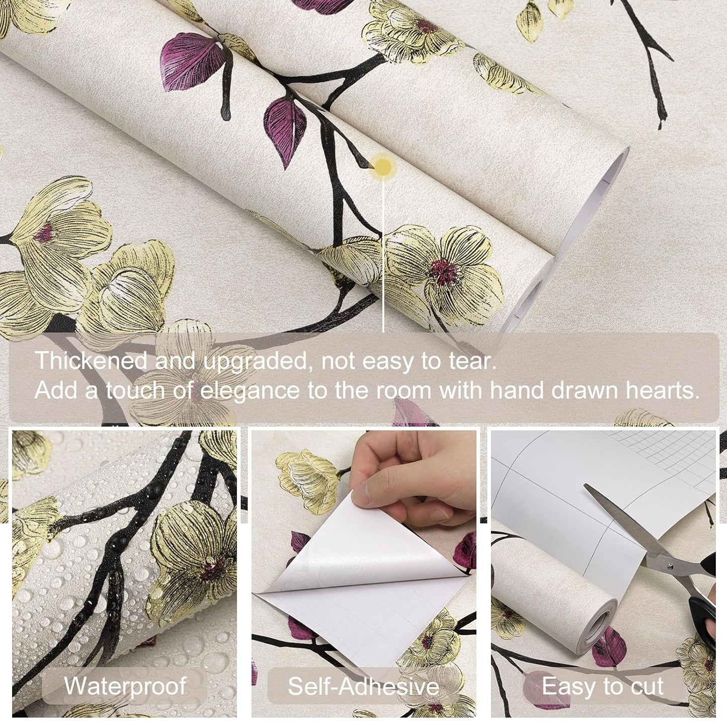 SOON AFTER 17.5”x120” Floral Peel and Stick Wallpaper Flower Tree Contact Paper Self Adhesive Removable Modern Sage Green Wall Paper Decorative Wall Covering Countertop Vinyl Film Roll