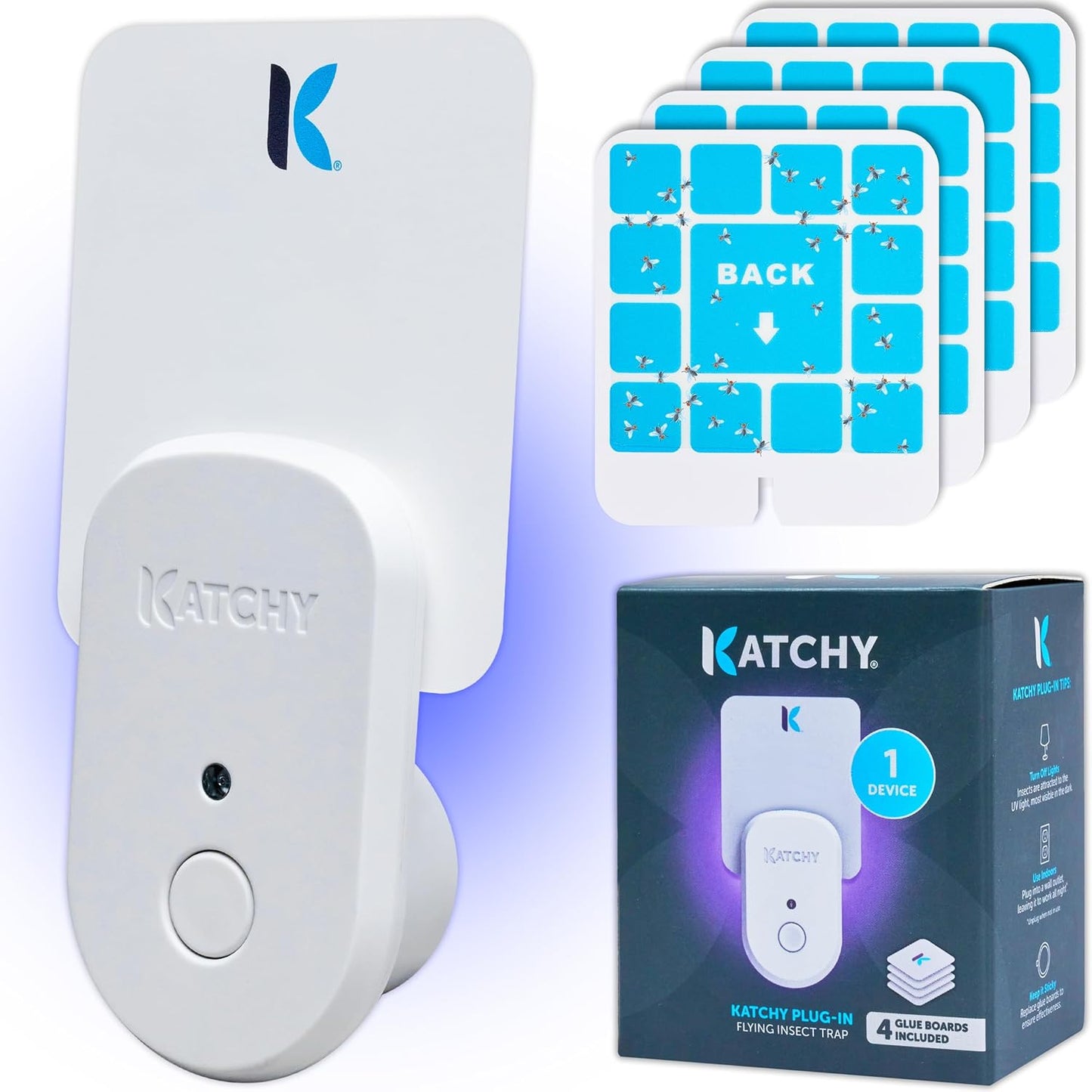 Katchy Flying Insect Trap Indoor – Catcher & Killer for Mosquito, Fruit Fly, Gnat & Small Moth – Non-Zapper with Suction & Blue Light – Ideal for Indoor Spaces, Kitchen & Plants (Original, Black)