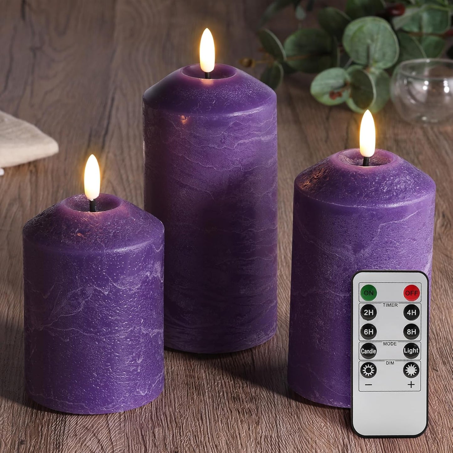 Eywamage White Flameless Pillar Candles with Remote, Flickering LED Candles Battery Powered Real Wax Set of 3