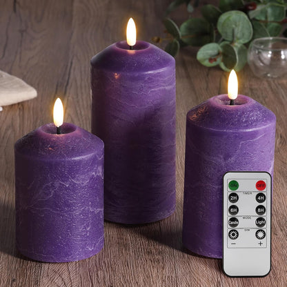 Eywamage White Flameless Pillar Candles with Remote, Flickering LED Candles Battery Powered Real Wax Set of 3