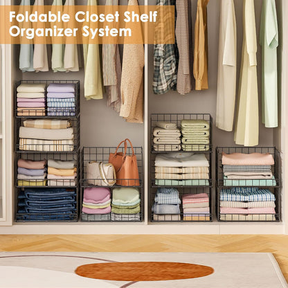 Yociyoga 4-Tier Stackable Closet Organizers and Storage Shelves, Foldable Closet Shelf Organizer, Black(Patent Protection)(Patent No. 30022416)