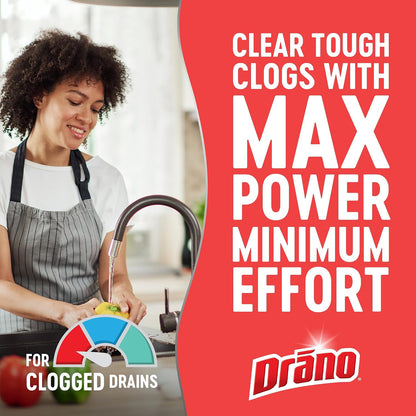 Drano Max Gel Drain Clog Remover & Cleaner, Fast-Acting to Unclog Standing Water & Remove Hair, Grease & Food Blockages, Safe for all Pipes & Septic, Kitchen Sinks, Bathroom Showers & Tubs, 32 Oz