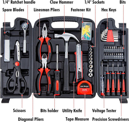 CARTMAN 140-Piece Household Tool Kit, Hand Tools Set with Organized Storage Case for Home DIY Repairs | All-in-one household tools for daily repairs & DIY projects. Portable design with tidy storage space.