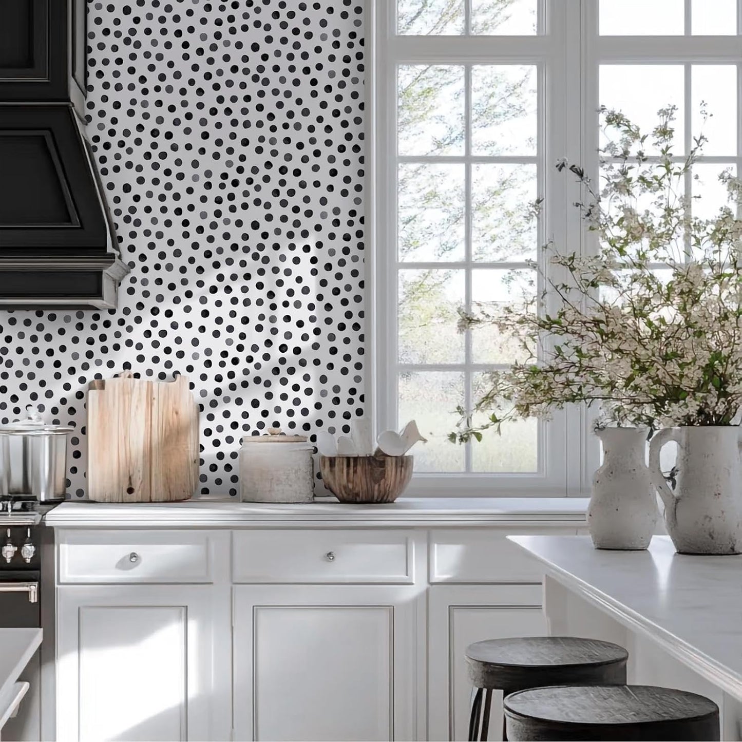 Dimoon 17.3" X 78.7" Peel and Stick Wallpaper Floral Contact Paper Boho Beige White Renter Friendly Natural Wall Paper Waterproof Removable Self Adhesive Wallpaper for Bedroom Livingroom Vinyl Roll