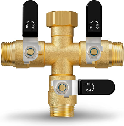 Garden Hose Splitter, 3 Way Heavy Duty Brass hose splitter, Water Hose Bib Spigot Splitter with 0.59" Full Flow Ball Valve Outlet & Shut-Off Valve 3/4'' Connector Outdoor Water Faucet Adapter