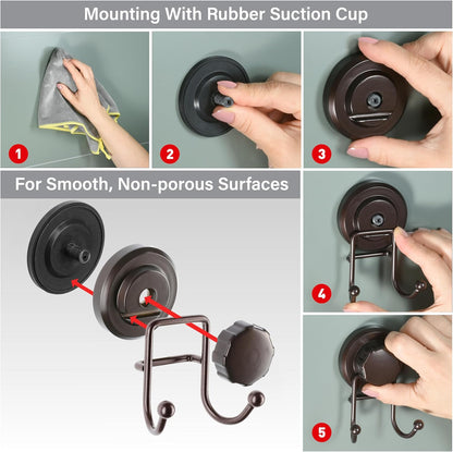 HASKO accessories - Suction Cup Hooks for Shower - Towel Hooks for Bathroom Wall Mounted Shower - Bathroom Hooks for Hanging - Stainless Steel SS304 Towel Holders, Black (2 Pack)