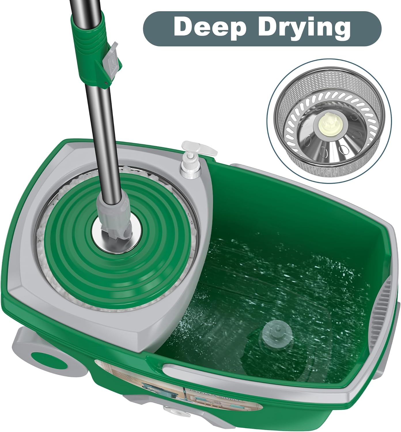 Spin Mop and Bucket System, Mop and Bucket with Wringer Set,Mops for Floor Cleaning,Household Supplies Tools with 6 Replacement Refills,61" Extended Handle for Household Hardwood Floor - Green