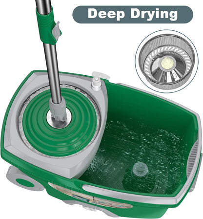 Spin Mop and Bucket System, Mop and Bucket with Wringer Set,Mops for Floor Cleaning,Household Supplies Tools with 6 Replacement Refills,61" Extended Handle for Household Hardwood Floor - Green