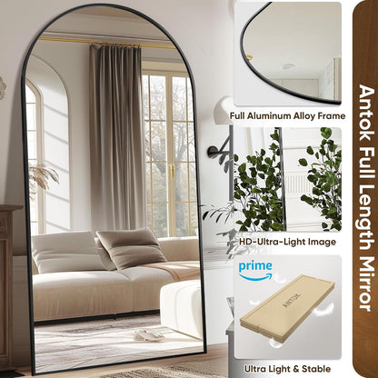 Antok 58" x19” Arched Full Length Floor Mirror, Gold Aluminum Frame, Free Standing/Wall Mount/Leaning for Bedroom, Living Room, Dressing Room