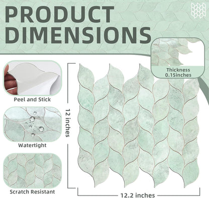 Tilingview 10-Sheet Peel and Stick Backsplash Tile for Kitchen, Self-Adhesive Mosaic Glossy Leaf Stick on Wall Tile with Gaps (Leaf Beige)