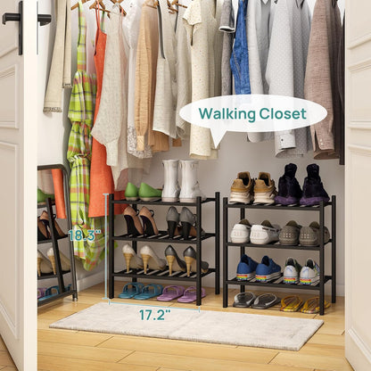 viewcare 3-Tier Black Bamboo Shoe Rack for Entryway, Stackable | Foldable | Natural, Shoe Shelf Storage Organizer for Hallway Closet, Free Standing Shoe Racks for Indoor Outdoor