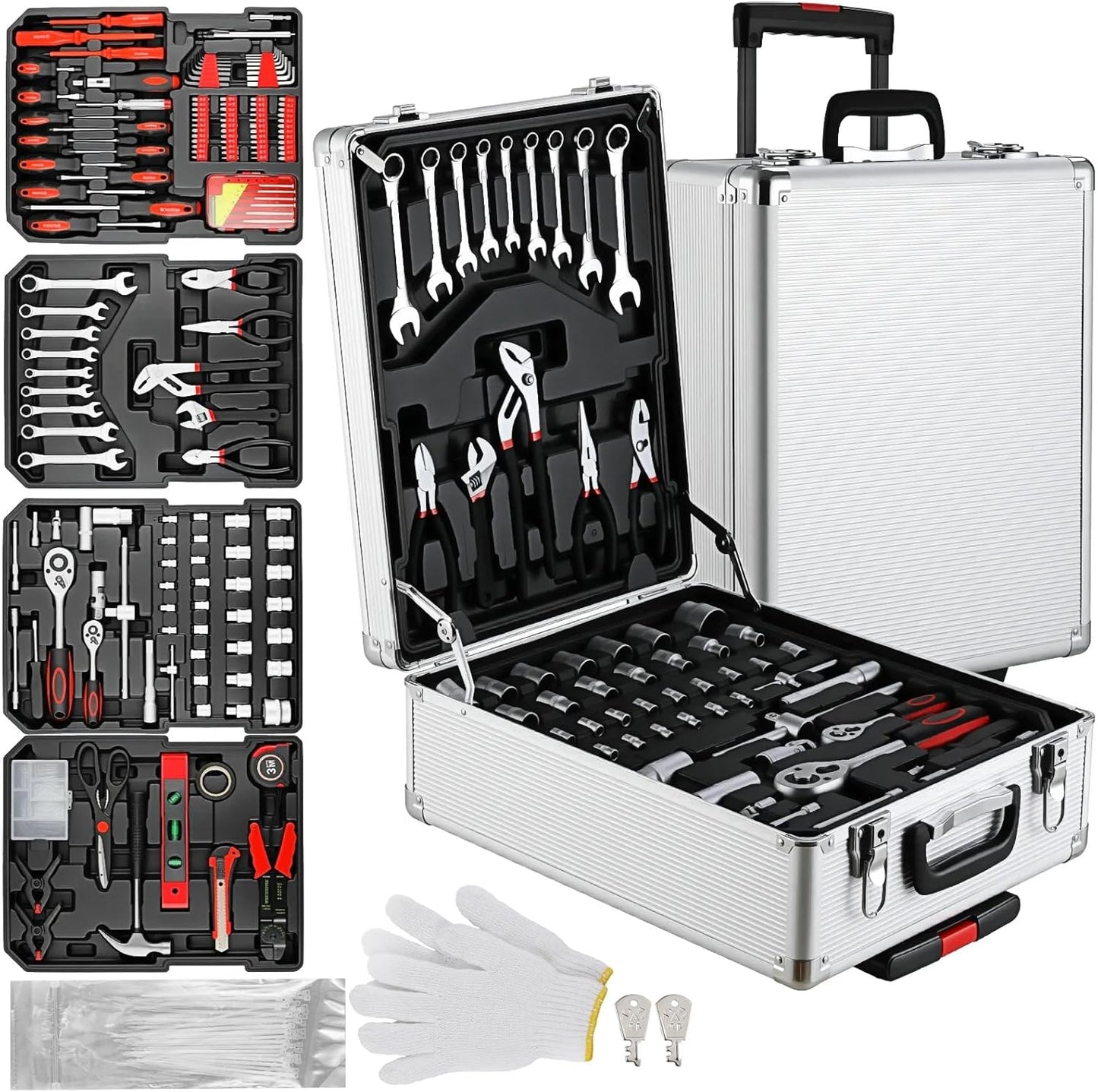 TLGREEN 799pcs Mechanic Tool Set with Aluminum Trolley Case,Home Repair Tool kit,Complete Tool Box Set for Home,Automotive,Dorm,Garage,Black