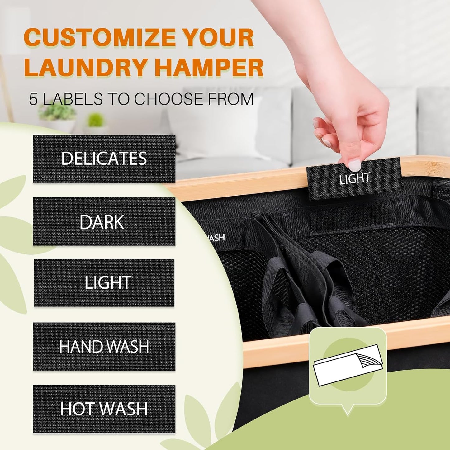 160L Laundry Hamper with Lid, 3 Section Laundry Basket with 3 Removable Bag | Clothes Hampers for Laundry with Bamboo Frame Handle, Large Dirty Clothes Hamper for Laundry Room, Bathroom, Bedroom, Black