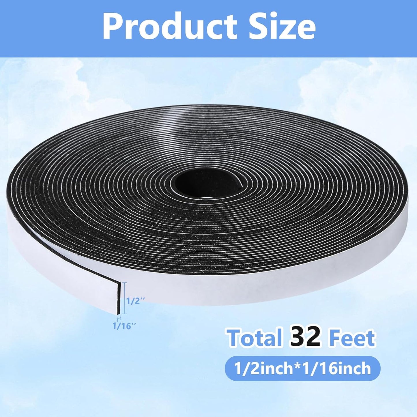 16Feet Weather Stripping Seal (1/2 Inch X 1/4 Inch) for Door Window, High Density Foam Tape, Soundproofing, Insulation Strip, Door Sealers for Door Frame- White