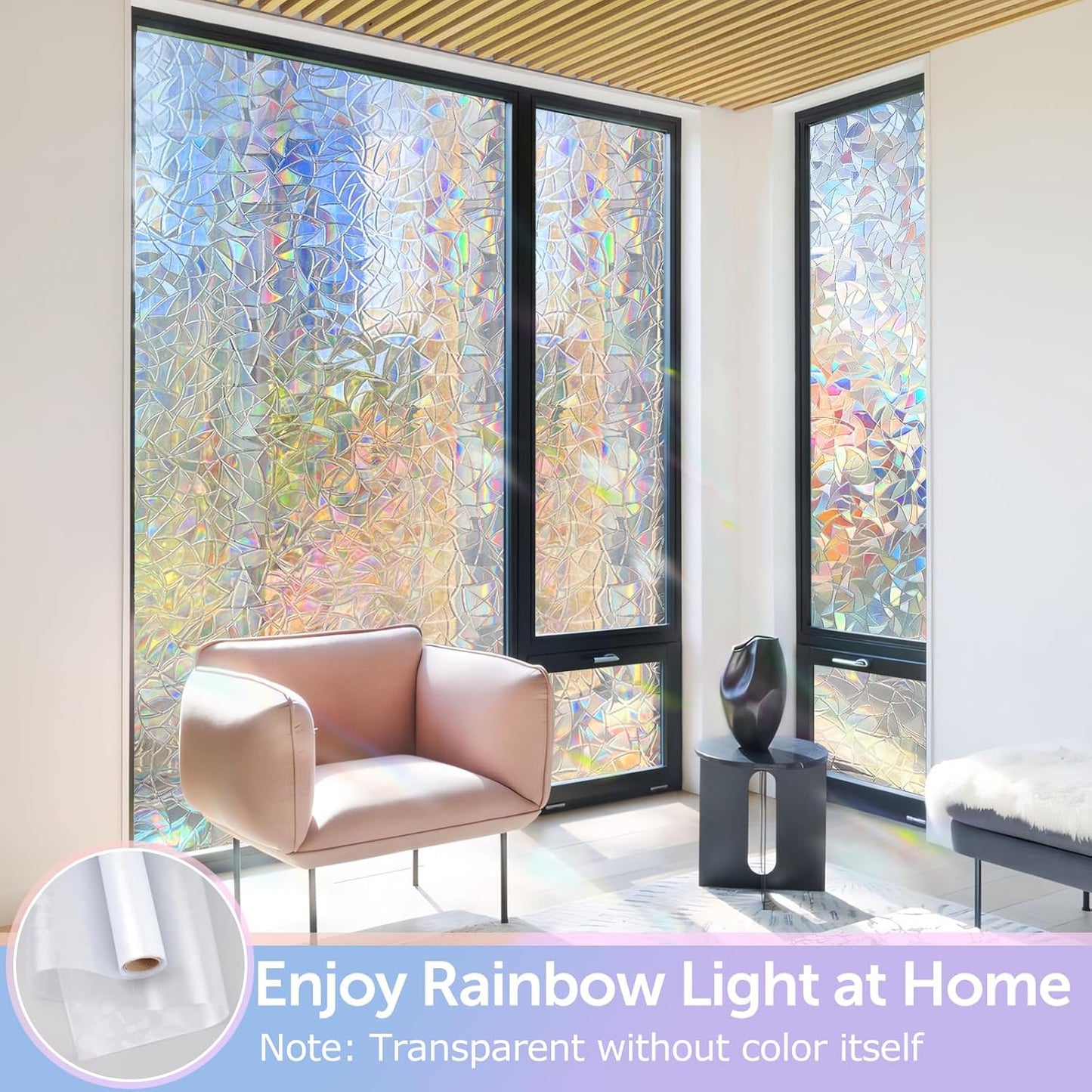 HIDBEA Frosted Window Privacy Film - Non Adhesive Static Cling Glass Stickers Sun UV Blocking Heat Control Door Covering Decals for Home Office, 23.6 x 78.7 Inch