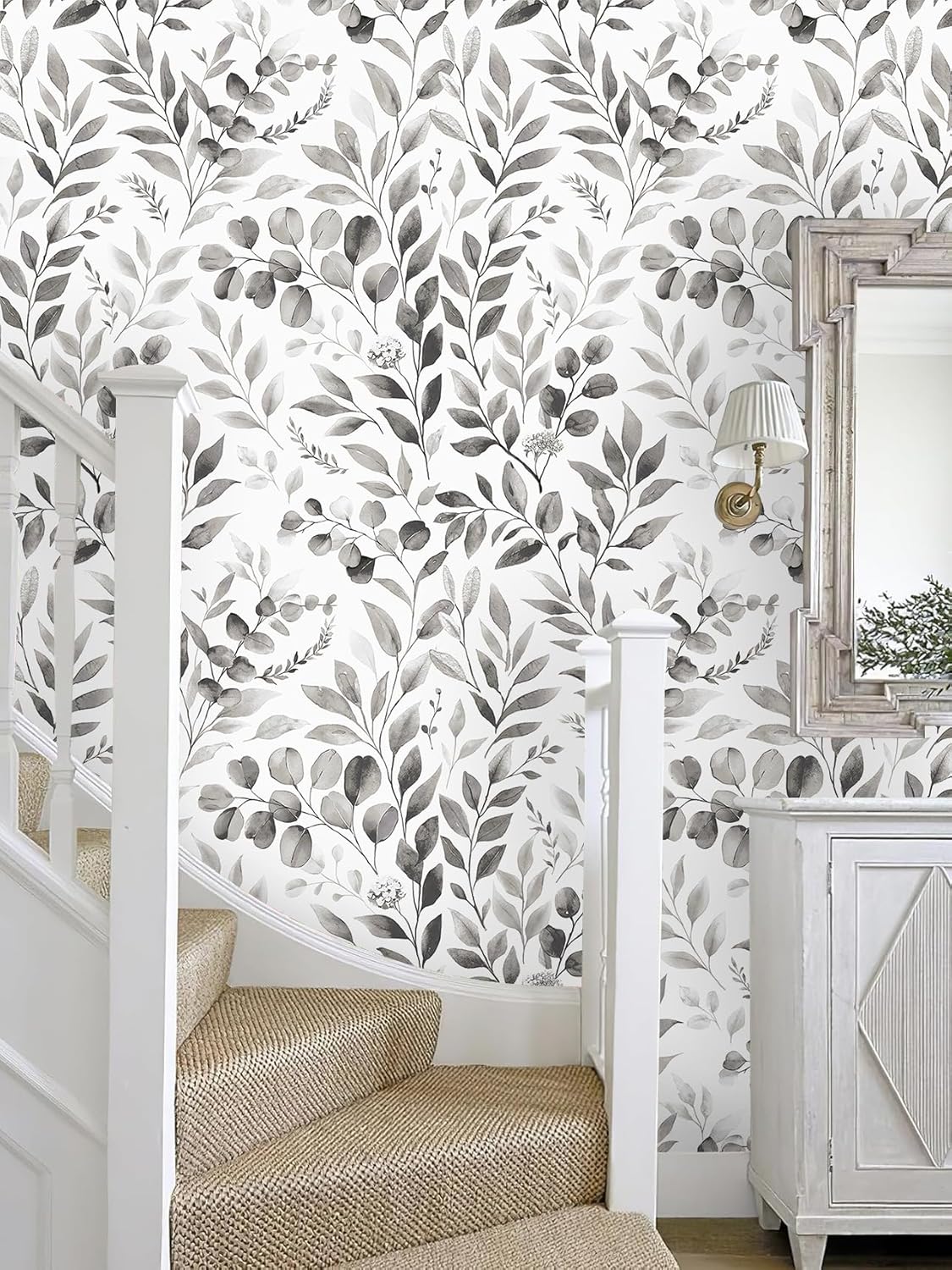 Floralplus Peel and Stick Wallpaper Boho Leaf Removable Wallpaper for Bathroom Renter Leaf Contact Paper for Locker Shelf Liner Vinyl Adhesive Wallpapers Wall Mural Decor 17.5 in x 118 in