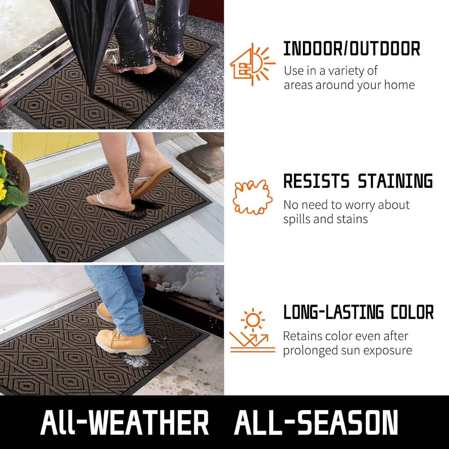 Yimobra Front Door Mat Outside Entrance 29.5x17, Waterproof Heavy Duty Outdoor Mats for Front Door, Non Slip Rubber Entry Mat for Garage Patio Indoor, Grey
