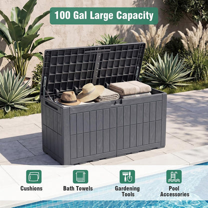 Tangkula 25 Gallon Waterproof Outdoor Storage Box with Lockable Lid | PP Resin, Wicker Patterned, Indoor Outdoor Use, Portable, Versatility, for Deck, Pool, Patio Cushions, Garden Tools