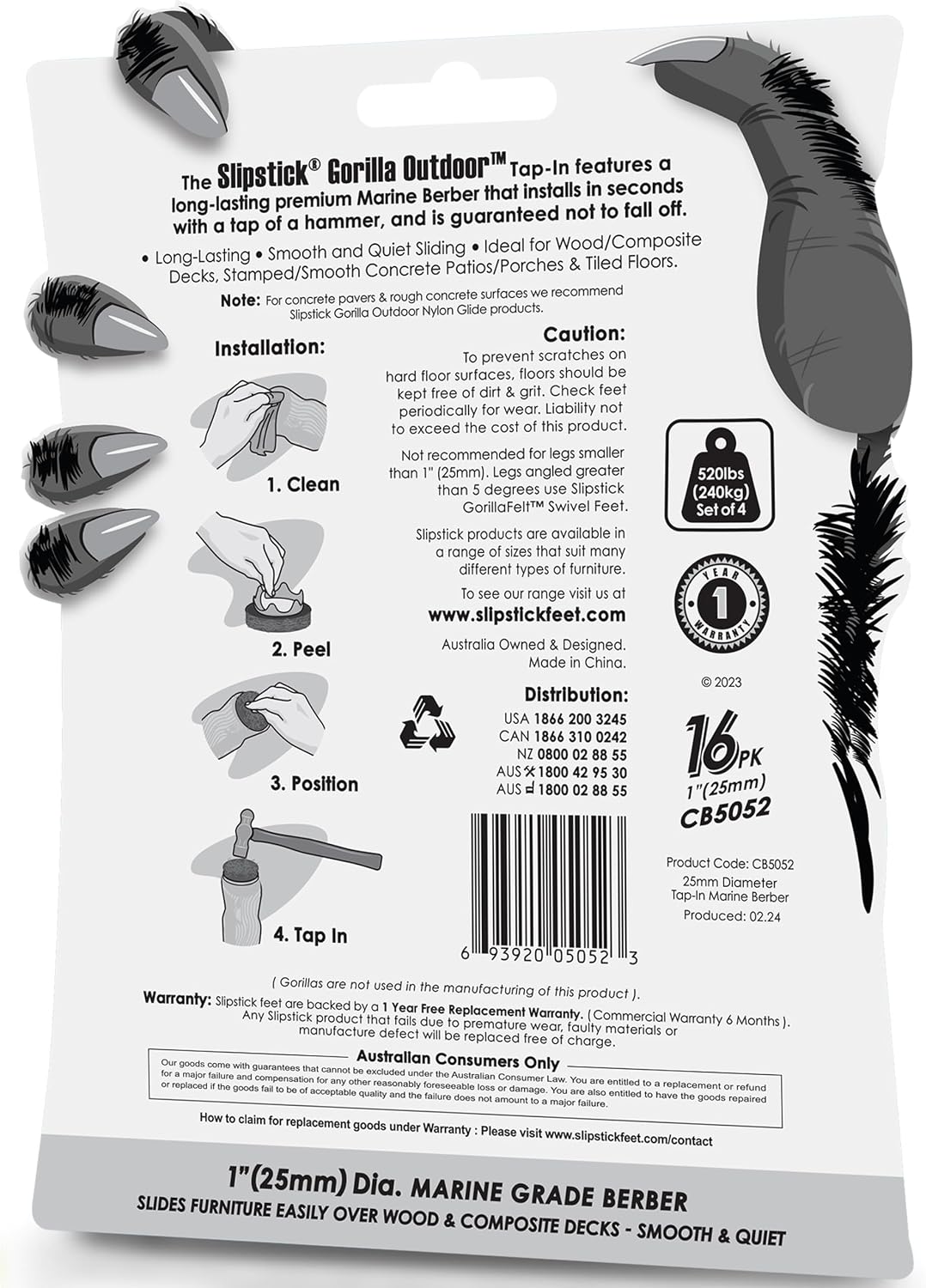 GorillaFelt Chair Leg Floor Protectors/Felt Chair Glides (Set of 16) Tap-On Felt Furniture Pads Guaranteed to Stay On, 1 Inch Round Chair Sliders