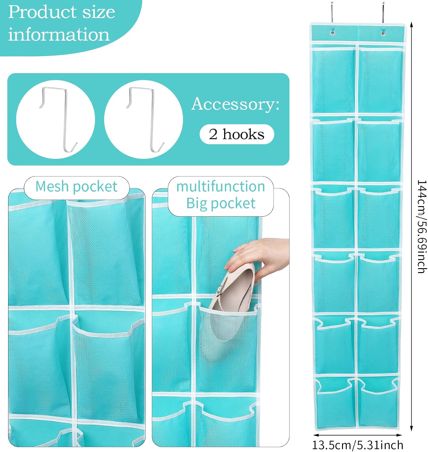 GOMAJI Over the Door 12 Pocket Hanging Shoe Organizer, Gray
