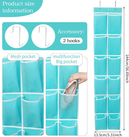 GOMAJI Over the Door 12 Pocket Hanging Shoe Organizer, Gray