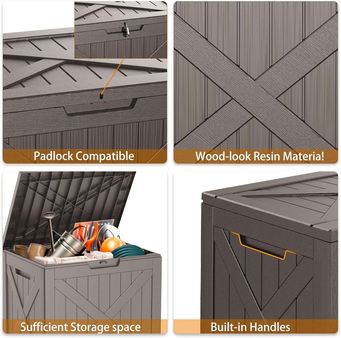 125Gal Outdoor Storage Box, Lockable Deck Box with Hydraulic Lid | Waterproof UV-resistant, Durable outdoor bin for patio cushions, pool accessories & garden tools. Keeps contents secure & dry