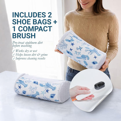Shoe Washing Machine Bags (2-Pack) – Laundry Bag for Sneakers, Protect Shoes & Washer, Durable Thick Chenille, Reinforced Zipper, Includes Sneaker Brush – Bluehome