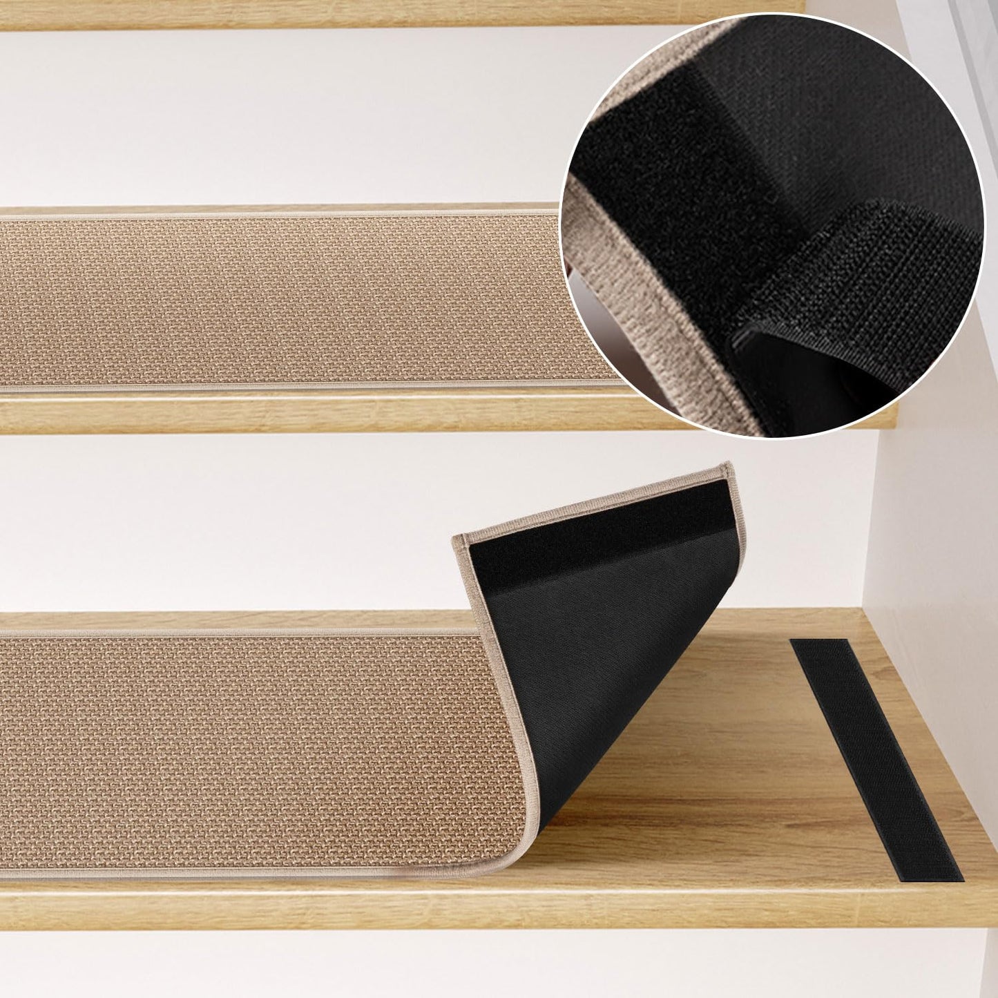 Peel and Stick Carpet Stair Treads for Wooden Steps Set of 15, Non Slip Adhesive Jute Stair Mats Indoor, Rubber Backing Safety Step Pads Mats, Grey, 8"x30"