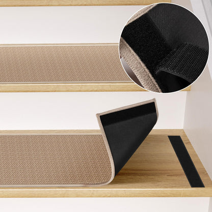 Peel and Stick Carpet Stair Treads for Wooden Steps Set of 15, Non Slip Adhesive Jute Stair Mats Indoor, Rubber Backing Safety Step Pads Mats, Grey, 8"x30"