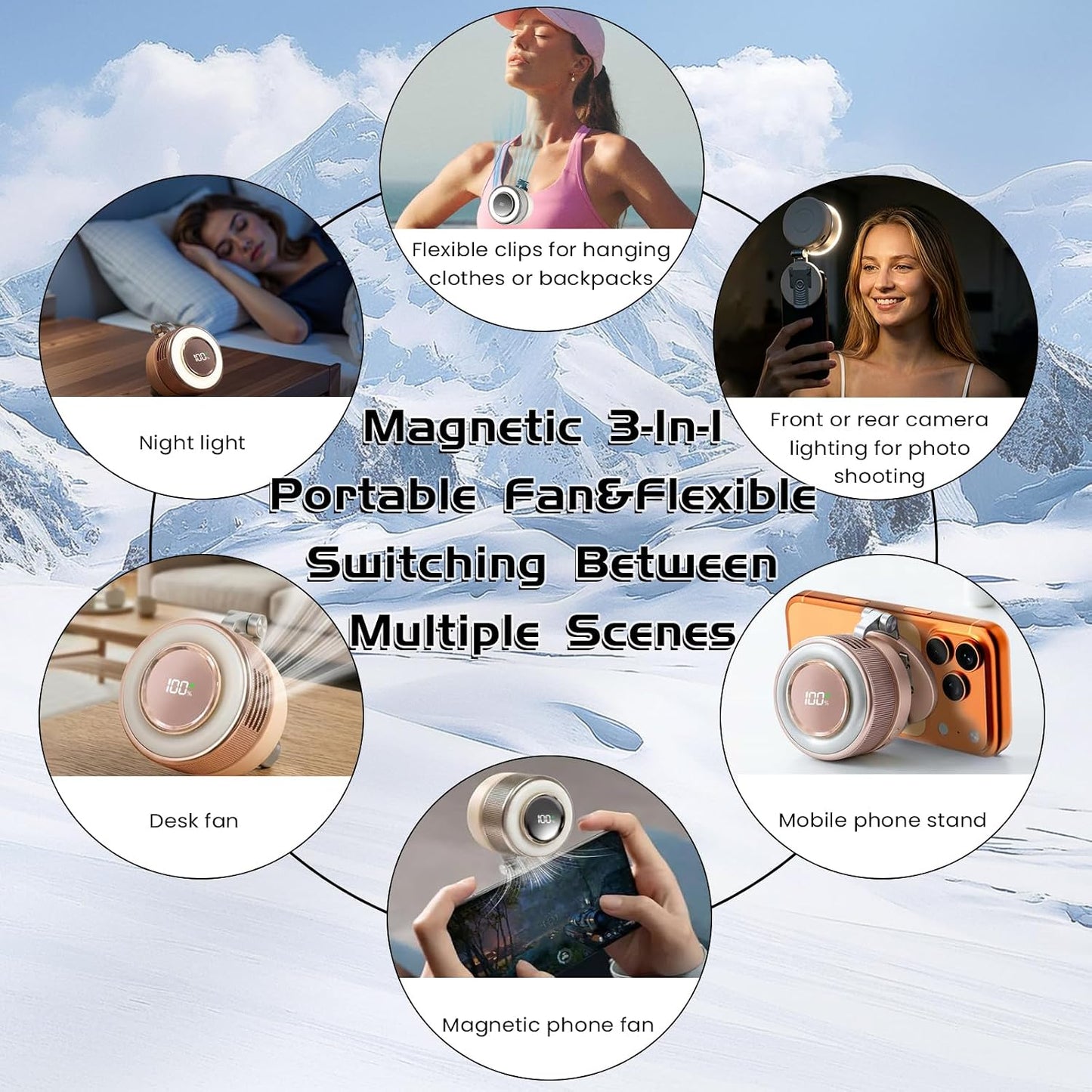 Portable Clip-On Fan, Mini USB Rechargeable 360° Rotatable Fan, Personal Fan 3-Speed Silent Mini Bladeless Fans