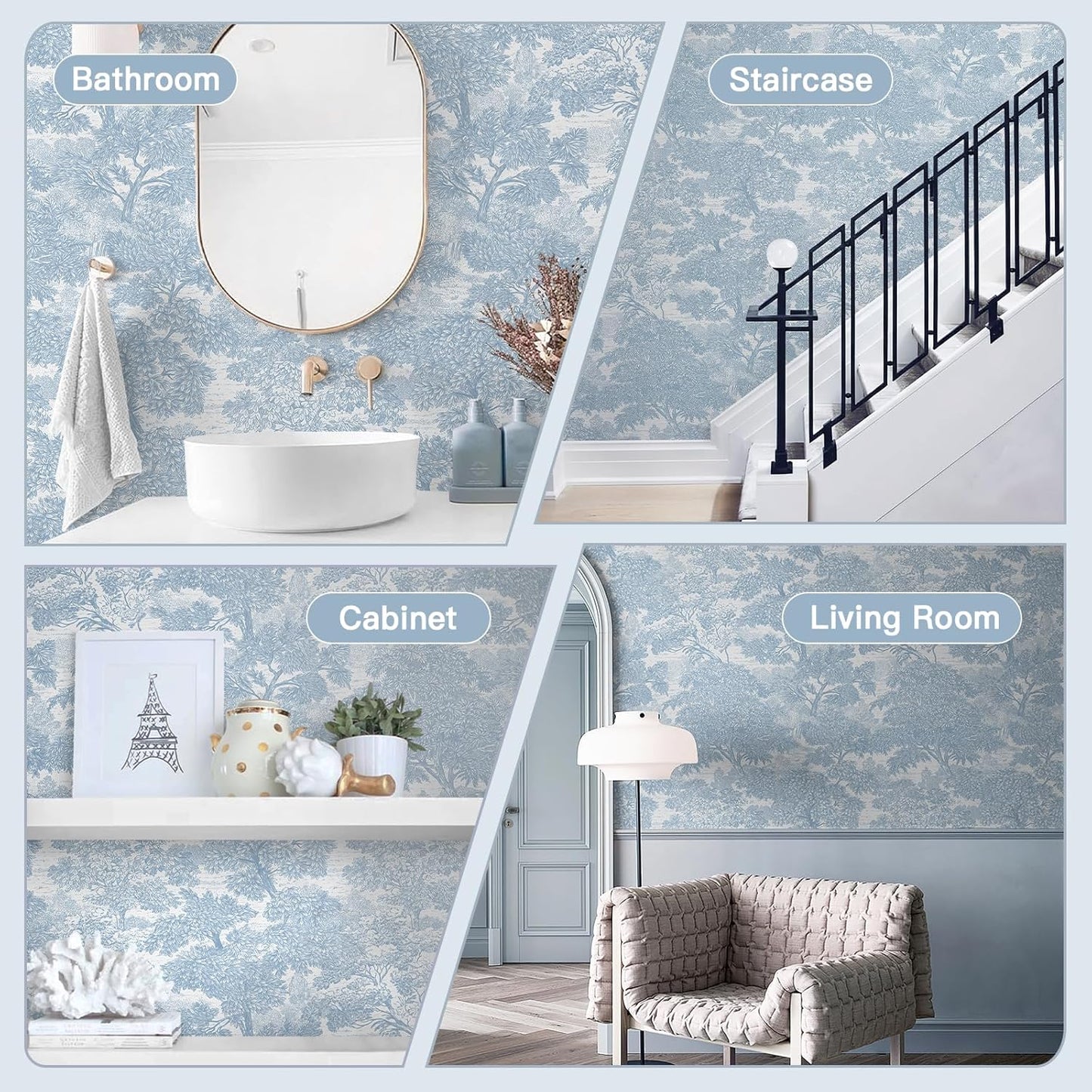 Safiyya Peel and Stick Wallpaper Beige Forest Contact Paper 17.3" x 118" Vintage Tree Wall Paper Renter Friendly Self Adhesive Removable Wallpaper for Bathroom Vinyl Off-White