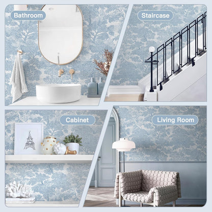Safiyya Peel and Stick Wallpaper Beige Forest Contact Paper 17.3" x 118" Vintage Tree Wall Paper Renter Friendly Self Adhesive Removable Wallpaper for Bathroom Vinyl Off-White