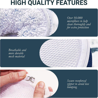 Shoe Washing Machine Bags (2-Pack) – Laundry Bag for Sneakers, Protect Shoes & Washer, Durable Thick Chenille, Reinforced Zipper, Includes Sneaker Brush – Bluehome