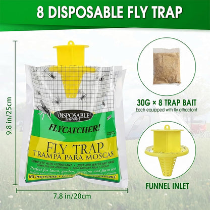 Fly Traps Outdoor Hanging, Natural Pre-Baited Bug Catcher Bags, Non-Toxic Flying Insect Killer for Outside Home, Patio, Trash Can, Horse Stables, Farm, Pastures, Backyard & Camping,4 Pack